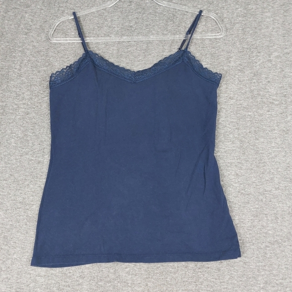 Merona Tops - MERONA WOMENS Y2K NAVY BLUE PREPPY DARK FEMININE DAINTY LACE TRIM CAMI SIZE S